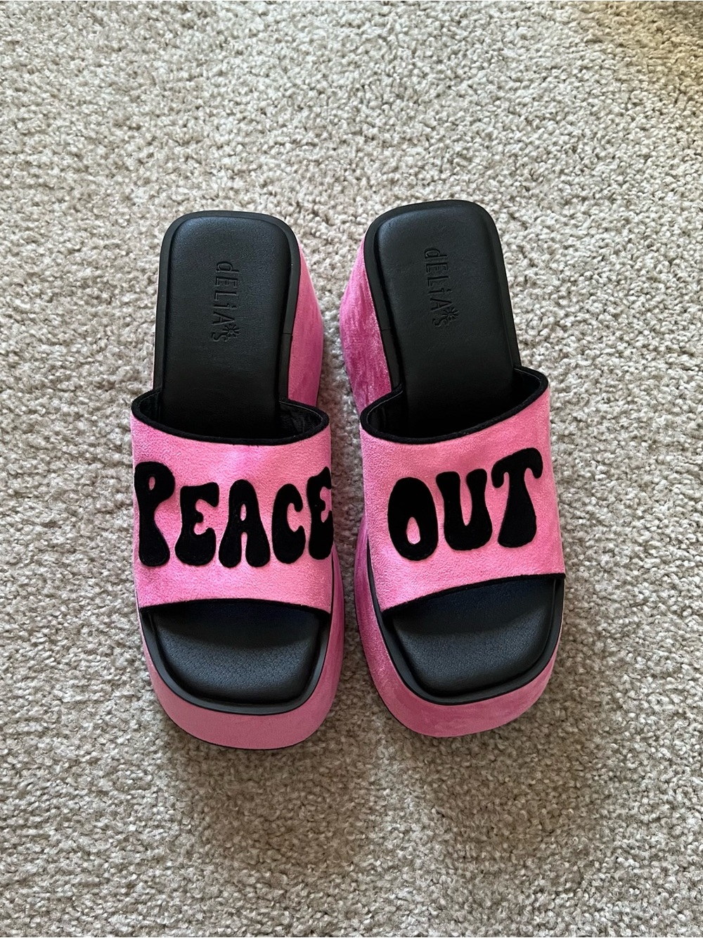 Dolls Kill dELiA*s That 70s Flow Platform Slides Black Pink Y2K